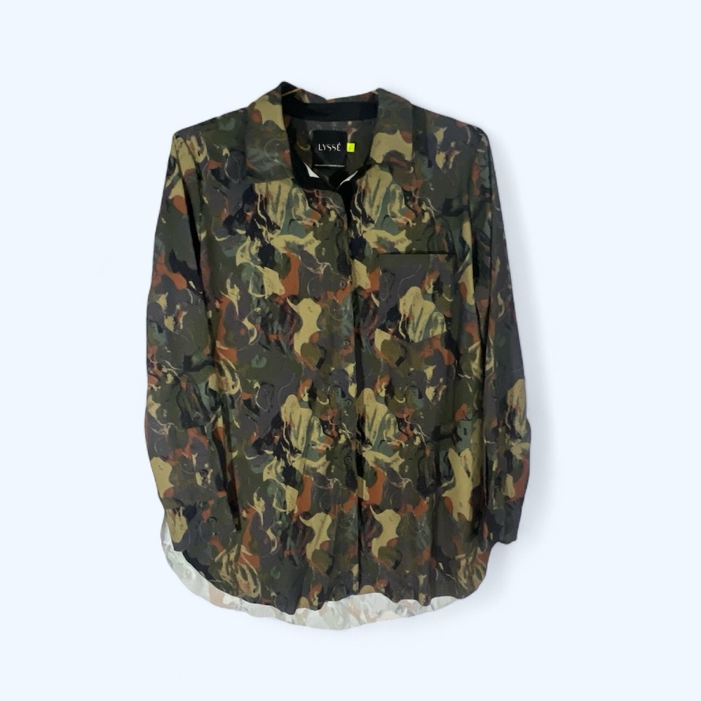 LYSSE schiffer contrast inner cuff shirt in mineral landscape RLS